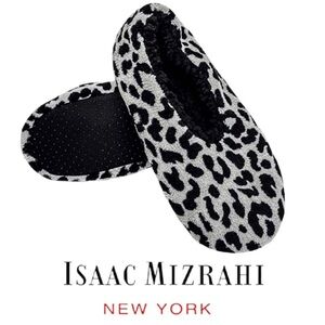 ISAAC MIZRAHI Slippers Plush Animal Print Sherpa Lined Women’s Large Grey Black